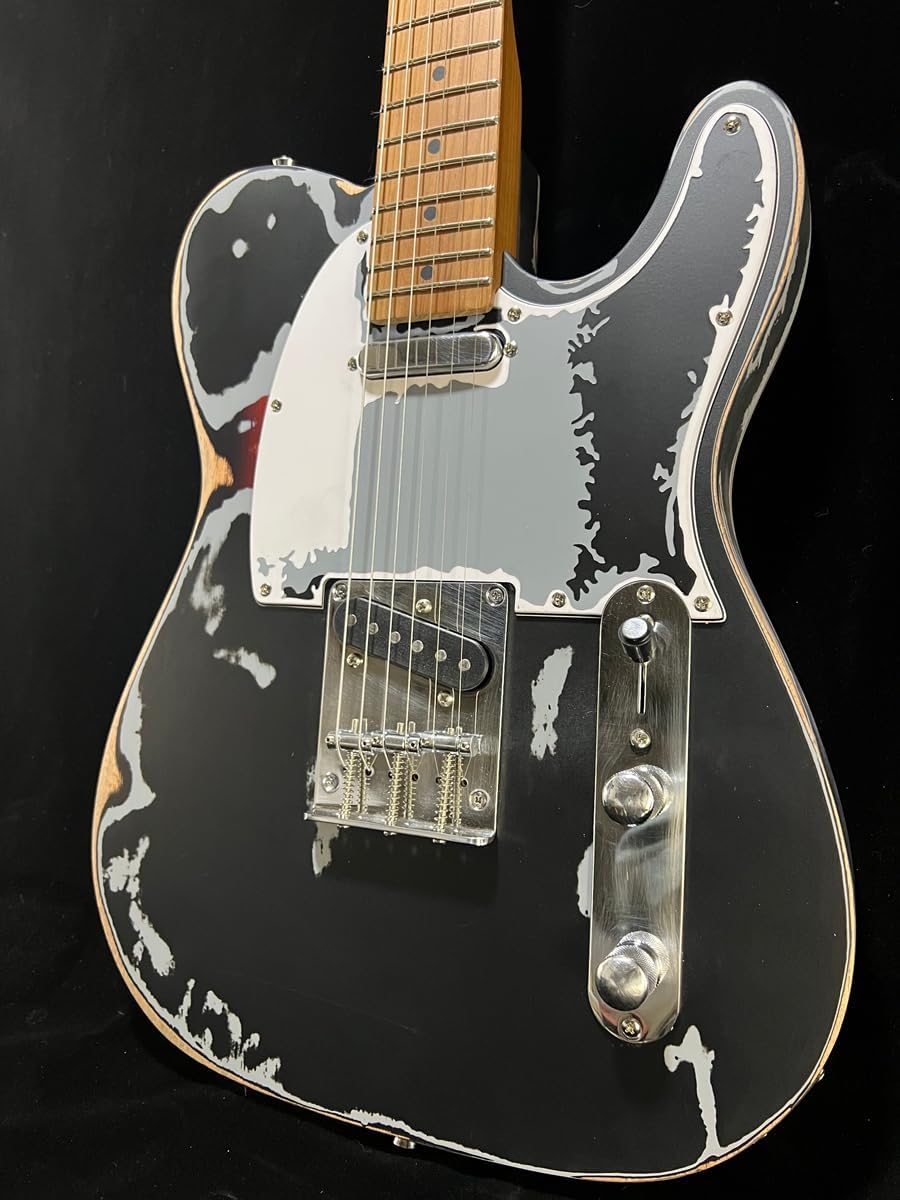 6 Strings Road Worn Black Over 3 Tone Sunburst Distressed Electric Guitar Alder Body, Maple Neck 3 Saddle Bridge, Black Pickguard