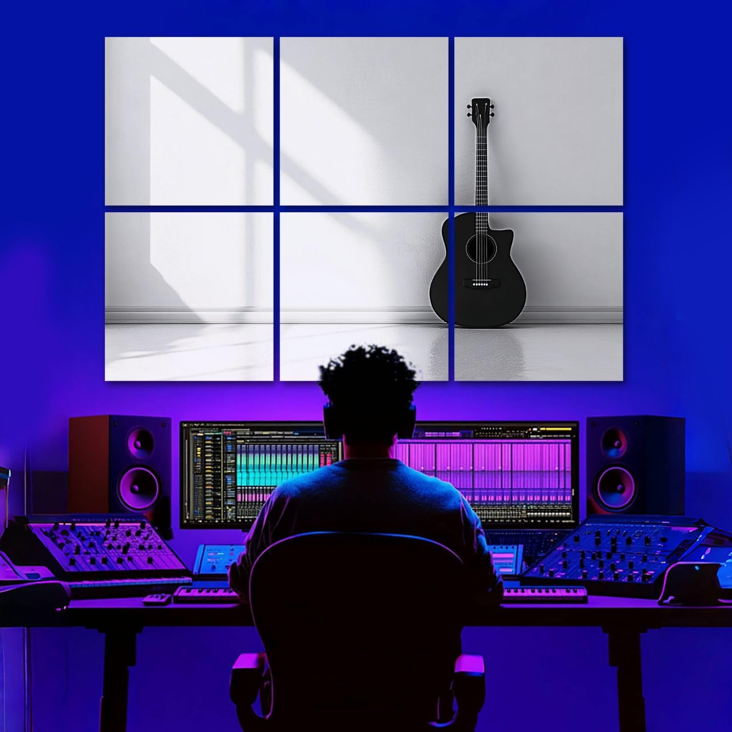 6 Pack Art Acoustic Panels Black acoustic guitar white room Sound Absorbing Panel 48