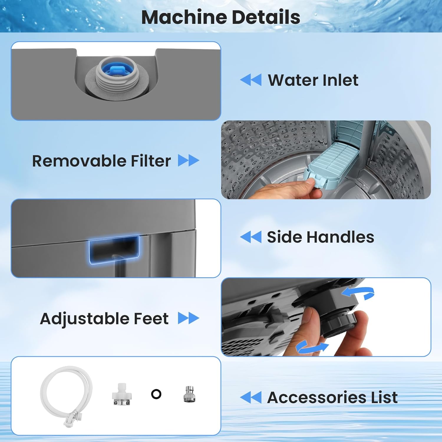 Nictemaw Portable Washing Machine 17.8 lbs Fully Automatic Portable Washer with LED Display, 10 Programs 8 Water Levels, 2.4 Cu.ft Compact Laundry Washer with Drain Pump for Apartment, Dorm, Home, RVs