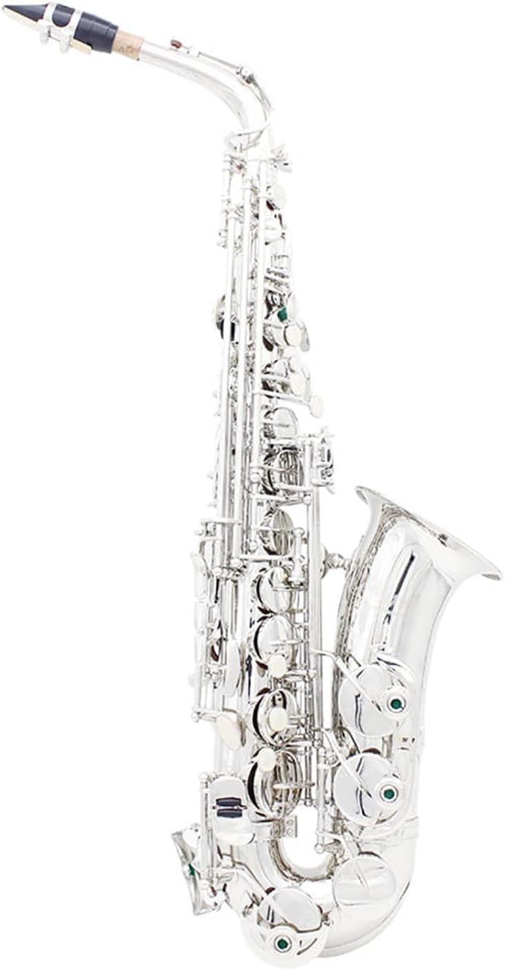 Wind Golden Silver E Flat Alto Saxophone for Beginners to Practice Professional Saxophone Student Saxophone (Color : Silver)
