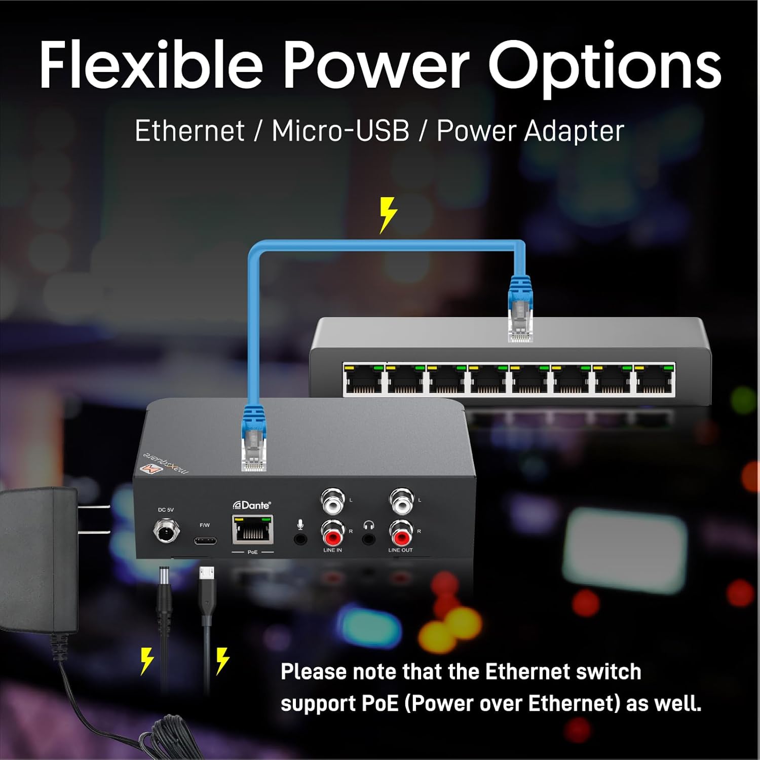 Dante Digital Audio Box, Bi-directional Dante Audio, Lip Sync Delay Adjustable, AES67 RTP, PoE, RCA, Stereo 3.5mm, TAA Compliant(MSQ-3600D)
