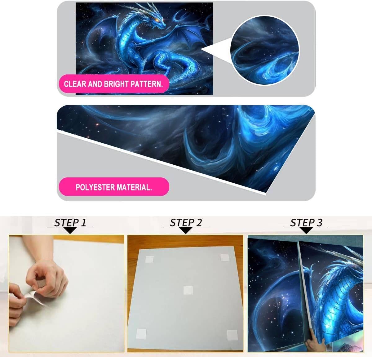 Art Acoustic Panels Self Adhesive Ethereal Dragon Acrylic Pour Art Mystical Blue Marble Patterns 6Packs Decorative Soundproof Wall Panels Large Sound Absorbing Panels for Home Office 48