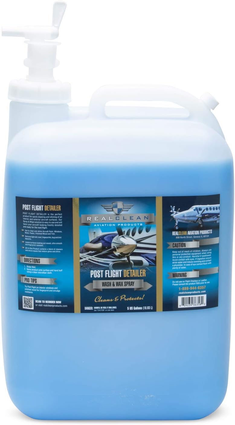 RealClean Post Flight Detailing Spray/Wash & Wax/Aircraft Detailing/Aviation Cleaning Product/Aircraft Detailng/ 5 Gallon/Created by Pro Detailers