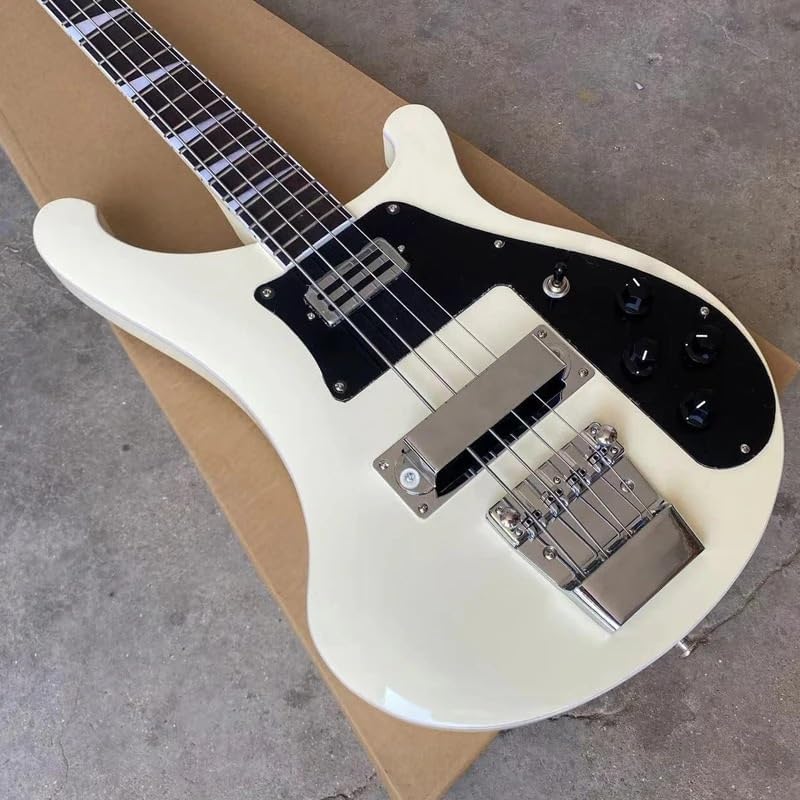 4-String Electric Bass Guitar - Classic Cream White Gloss Finish, 22-Fret Rosewood Fretboard
