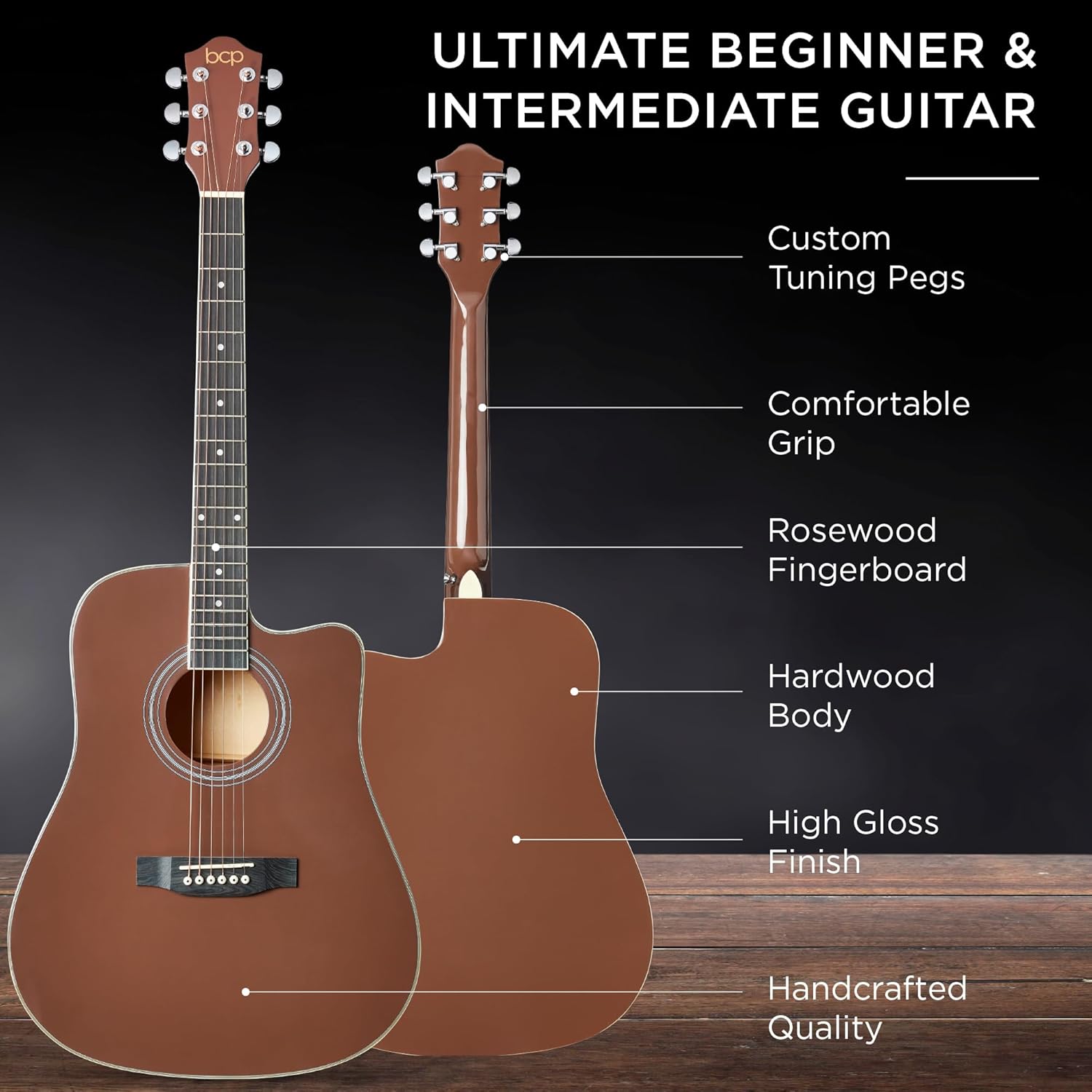 Best Choice Products 41in Beginner Acoustic Guitar Full Size All Wood Cutaway Guitar Starter Set w/Case, Strap, Capo, Strings, Picks - Dark Brown