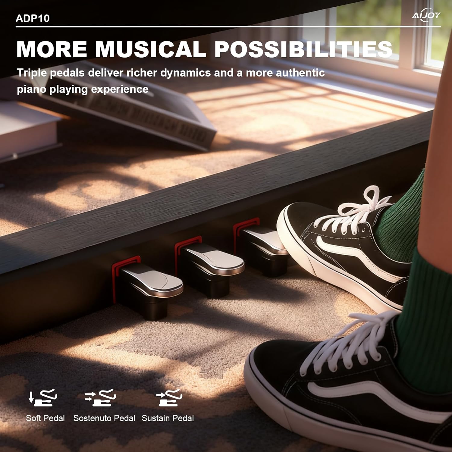 AiJoy 88 Key Digital Piano with Semi-Weighted Keys, Electric Piano Keyboard for Beginners, Dual Speakers & Triple Pedal, Support MIDI USB, Compact & Elegant Design, Christmas & Birthday Gift ADP10