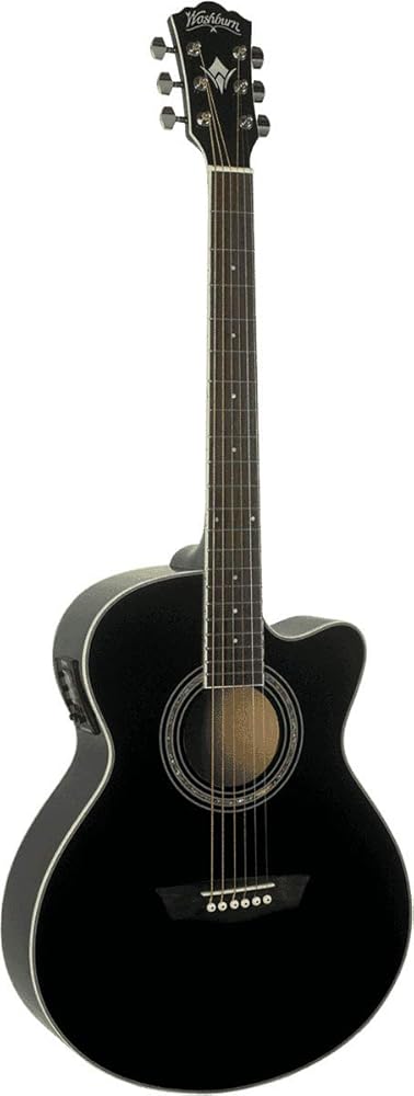 Washburn EA12B-A Festive Series Mini Jumbo Cutaway Acoustic Electric Guitar, Black