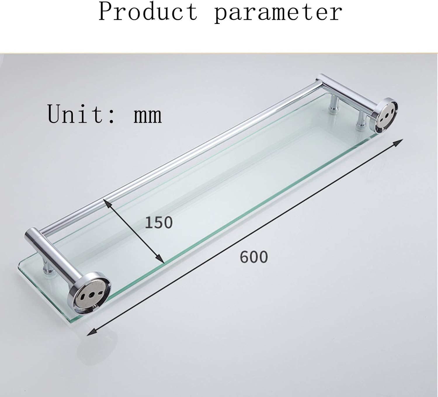 Wall-Mounted, Three-Dimensional Square Tube Base Stainless Steel Glass Shelf Save Space, Simple and Comfortable for Shower Organiser (Color : Clear, Size : 600x150mm)