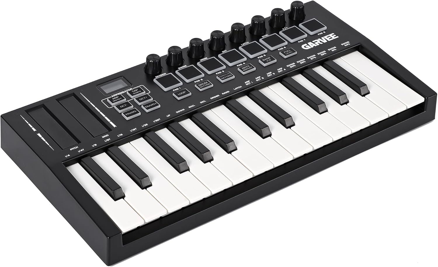 MIDI Keyboard 25 Key, USB MIDI Controller, ABS Keyboard with DAW Integration, 8 Drum Pads, 8 Knobs & OLED Display, Perfect for Music Production