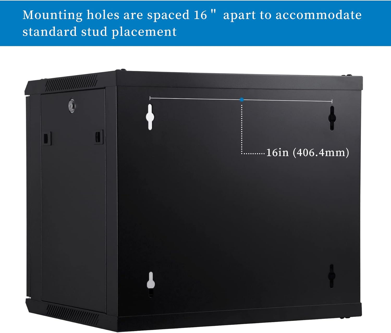 RackPath 9U Wall Mount Server Cabinet Network Rack Enclosure, Quiet Cooling Fan, Perforated Door, Black