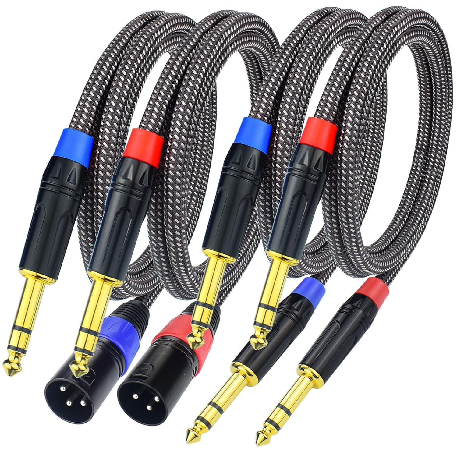 2Pack 1/4 TRS to XLR Male Cable with 2Pack Balanced 1/4 TRS Cable, 15Feet