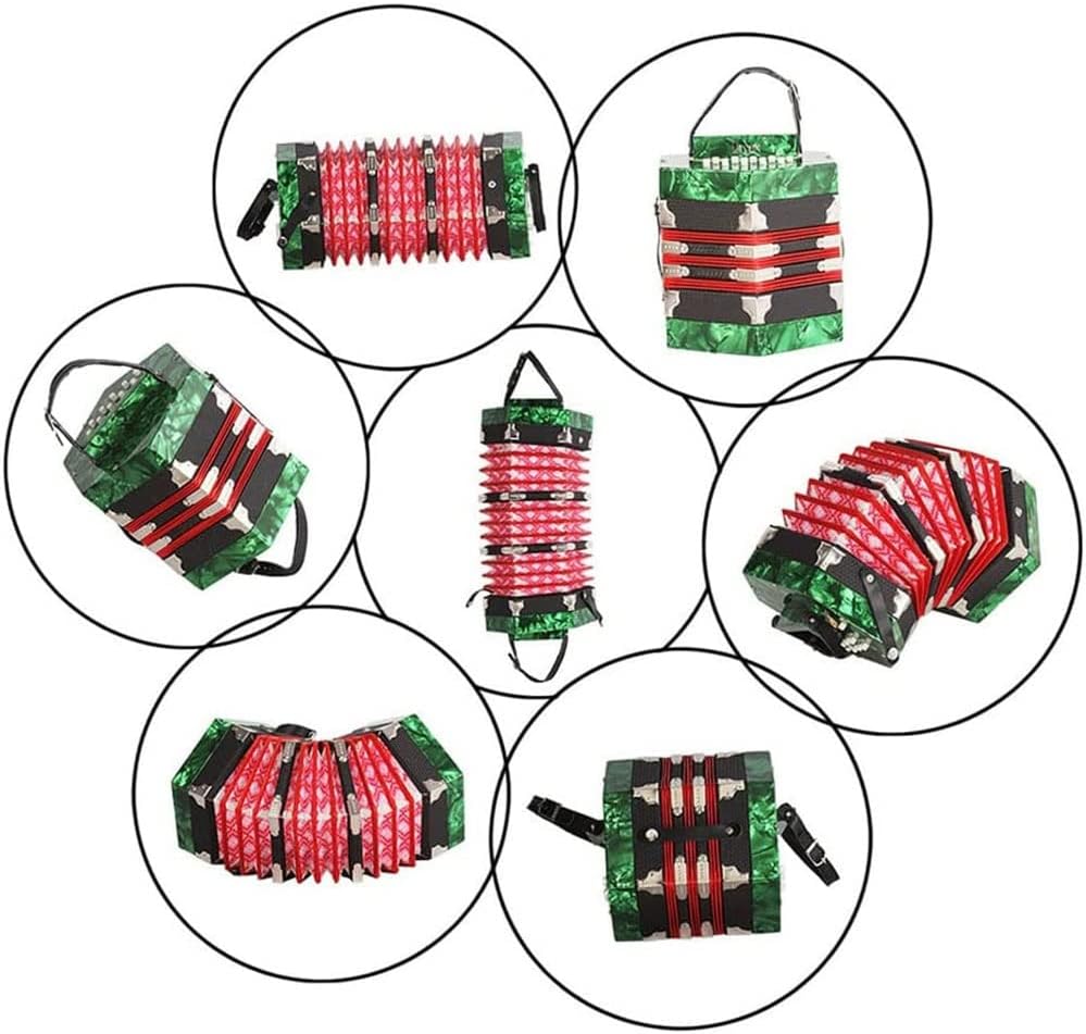 Professional Accordion Concertina With 20 Buttons, With Carrying Bag And Adjustable Hand Strap, For Daily Practice Stage Performance (Color : Green)