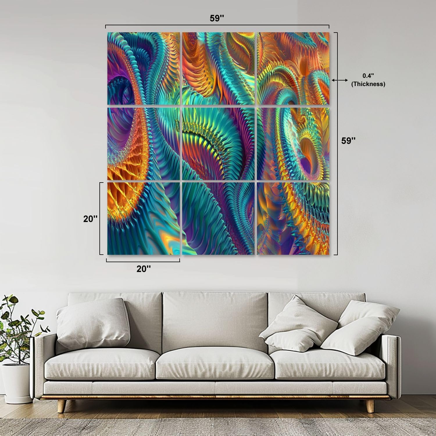 Art Acoustic Panels Self Adhesive Biomechanical Art Neon Colors Textures 9 Packs Decorative Soundproof Wall Panels Large Sound Absorbing Panels for Home Office 60