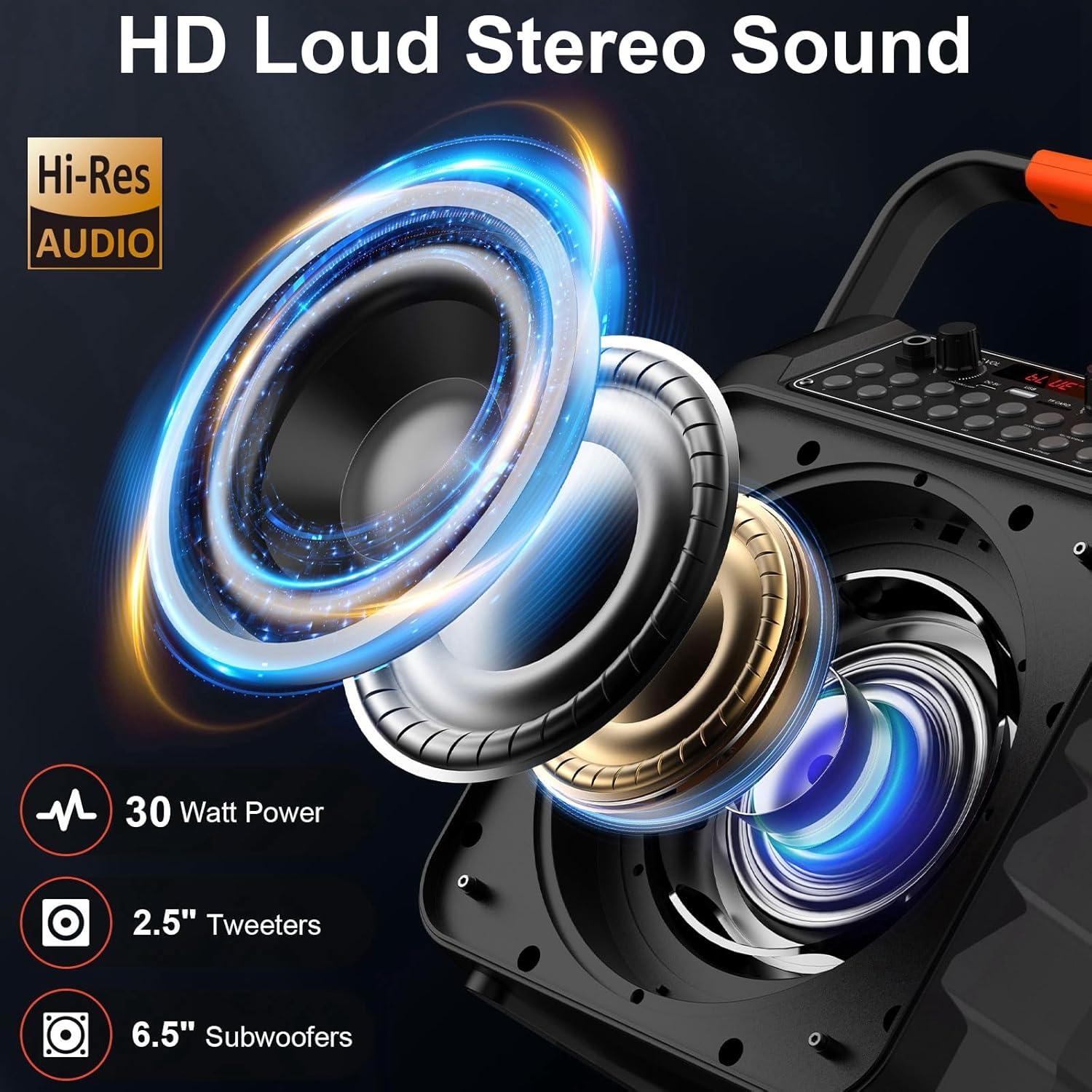 Karaoke Machine HWWR with 2 Wireless Microphones, Portable Karaoke Rechargeable for Adults and Kids, Bluetooth 5.3 Stable Speaker, PA System & DJ Lights for Home Singing Outdoor Party, Music Gifts