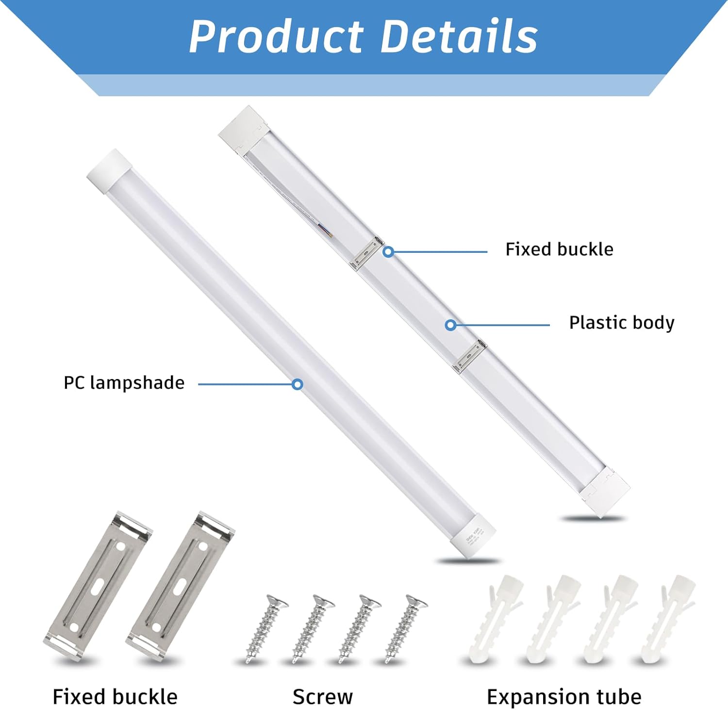 KILIPOL 4FT LED Batten Light, Ceiling Surface Mounted Slim LED Tube Lights, 40W 4000K Neutral White for Office, Shop, Garage, Home, 8 Packs