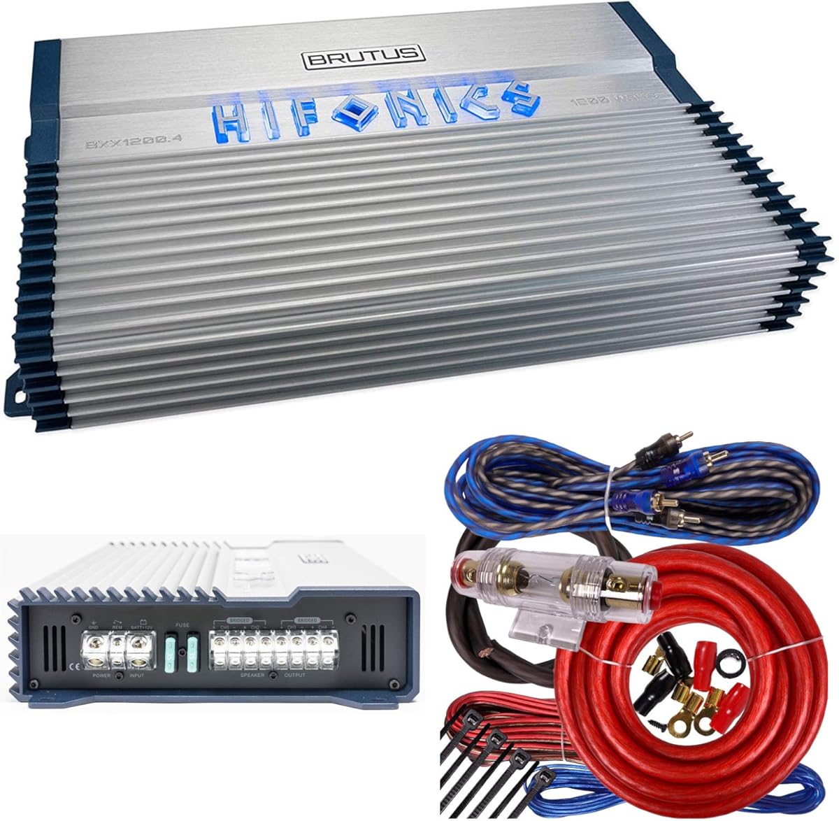 Hifonics BXX1200.4 Brutus 1200W RMS 4 Channel A/B Speaker Car Audio Amplifier RCA Outputs Wired Remote bass Level Control Included with 4 Channels Amp Kit
