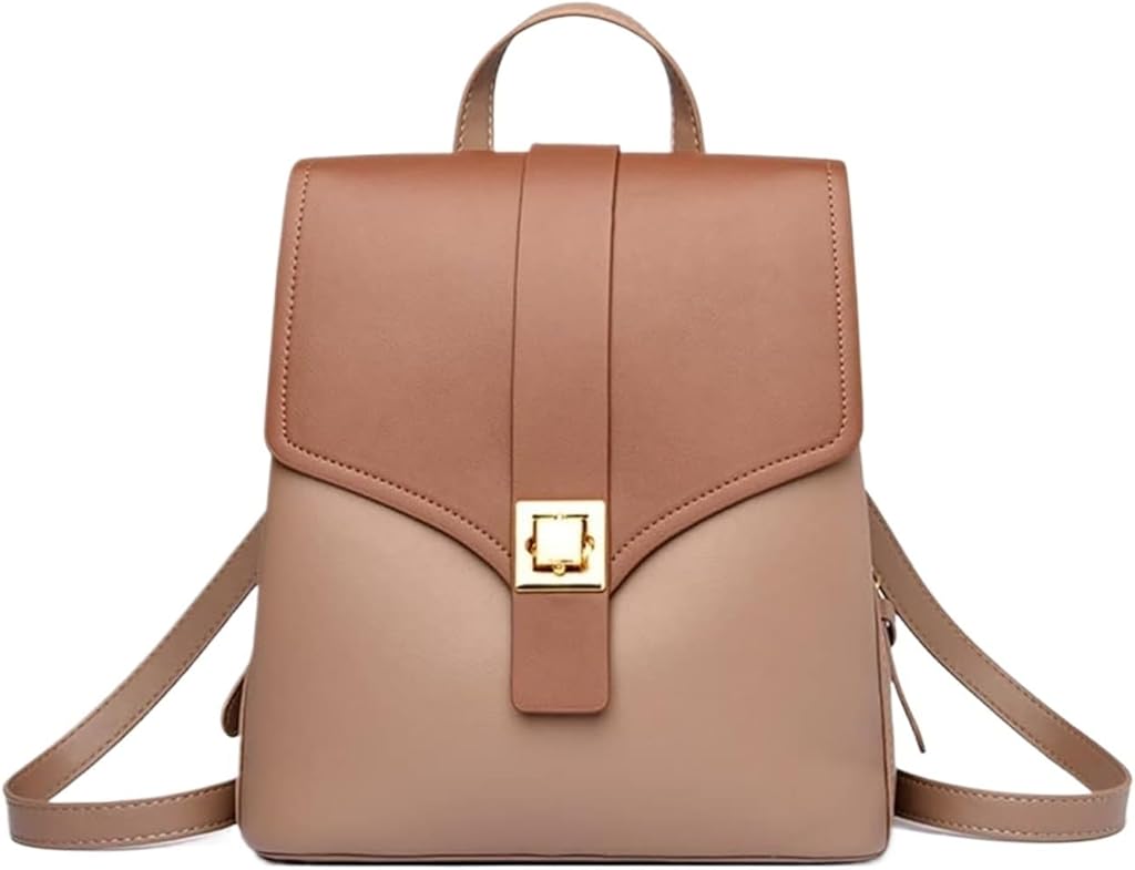 Leather Backpack Color Youth Travel Small Anti-theft Lock Buckle Foreign Women's Bag(E)