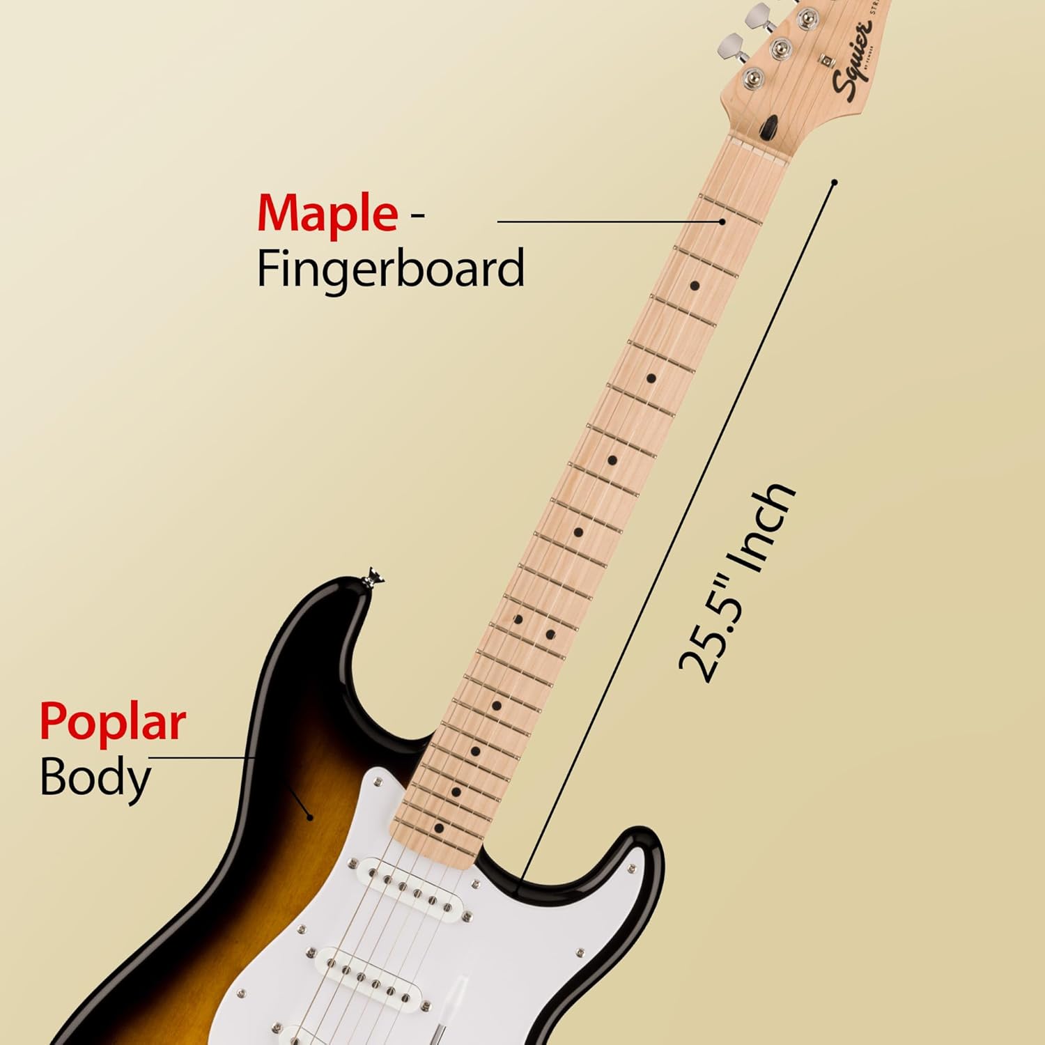 Fender Squier Sonic Strat Pack - 2-Color Sunburst Bundle with Frontman 10G Amp, Gig Bag, Tuner, Strap, Cable, Picks, and Austin Bazaar Guitar DVD