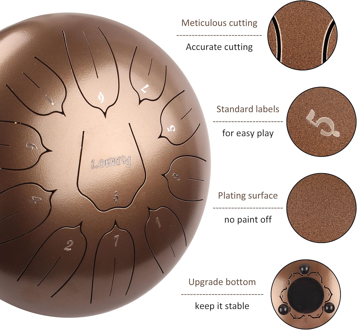 Steel Tongue Drum 12 Inch 11 Notes for Adults - Ethereal Metal Instrument for Meditation & Yoga with Music Book, Mallets & Carry Bag (Brown)