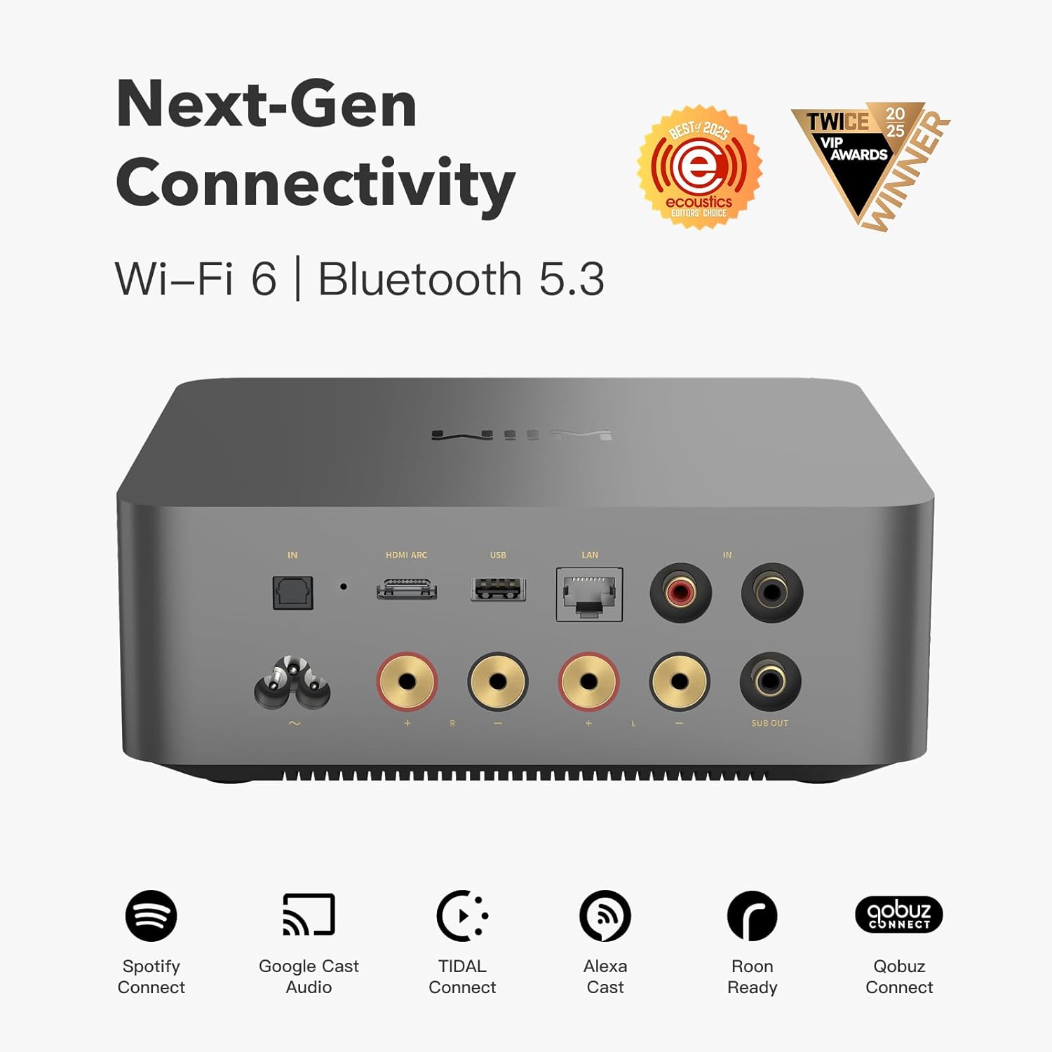 WiiM Amp Ultra with Voice Remote 2 | 100W Streaming Amplifier with Premium ESS ES9039Q2M DAC & Dual TI TPA3255 Amps | Built-in RoomFit EQ & Touchscreen | HDMI ARC, Optical, RCA Inputs | Space Gray