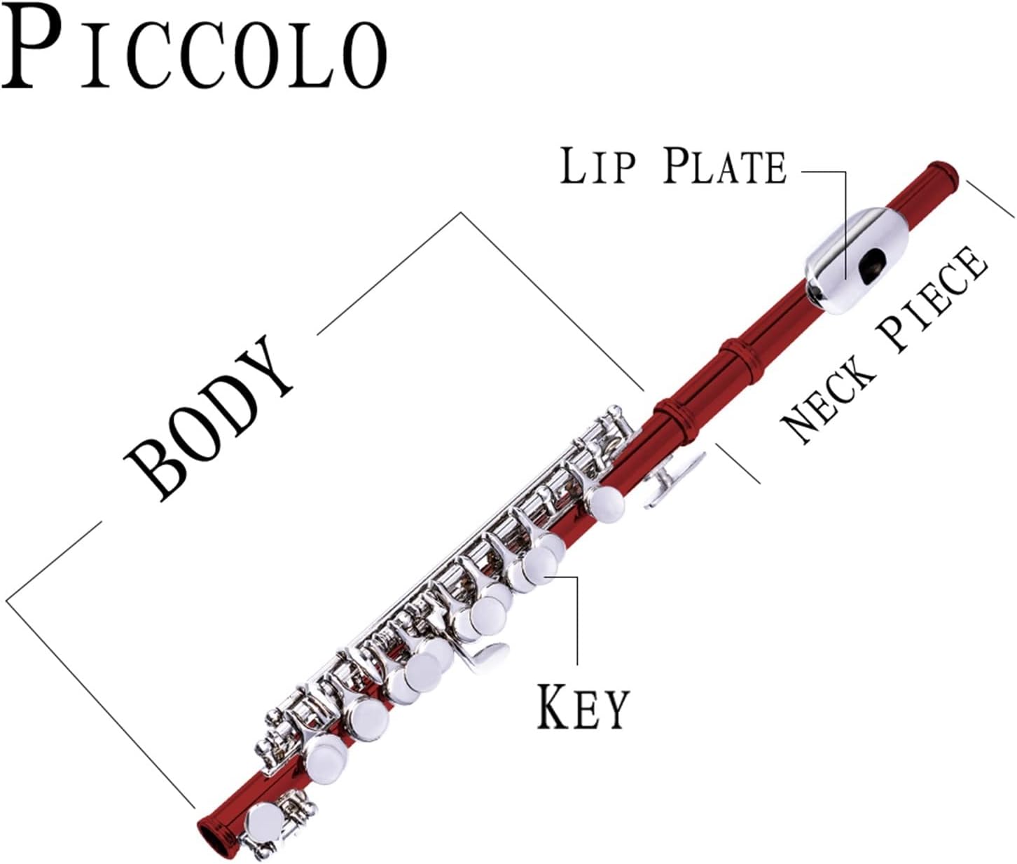 Crimson Piccolo Half-Size Flute Silver Plated C Key Cupronickel with Padded Box Woodwind Instrument Flutes