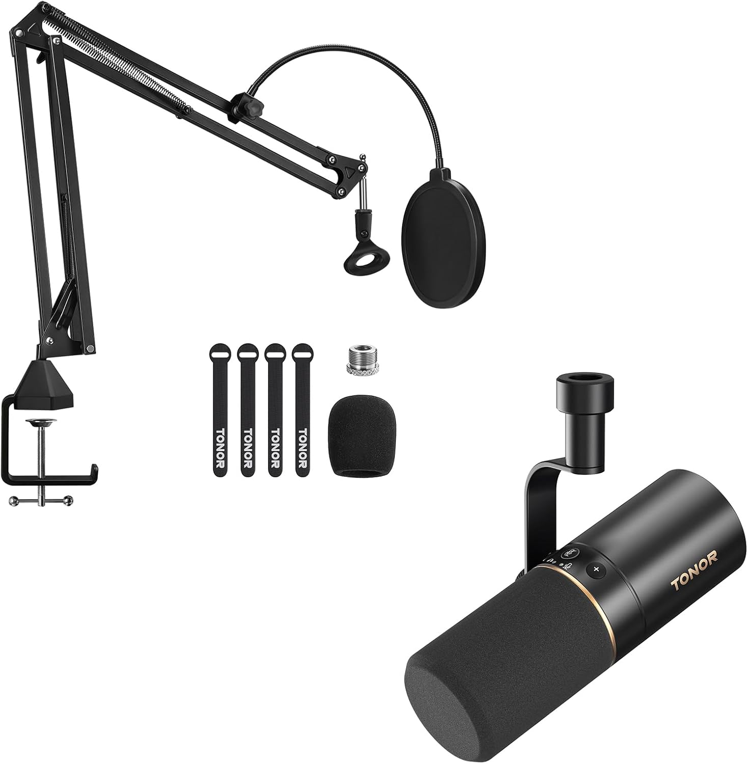 TONOR USB/XLR Dynamic Microphone TD510, Bundle with Adjustable Microphone Arm Stand T20