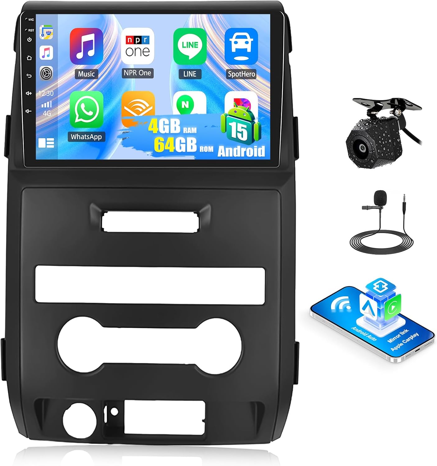 4G+64G Android 15 Car Stereo for Ford F150 2009-2012 with Wireless Carplay Android Auto, 9