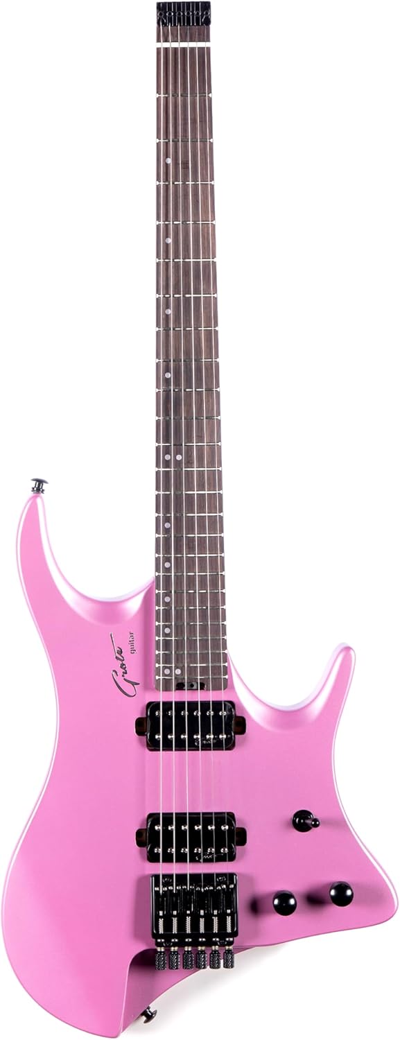 Grote Headless Electric Guitar Solid Mahogany Body Canadian Maple Neck Model GRHL-03 (Pink)
