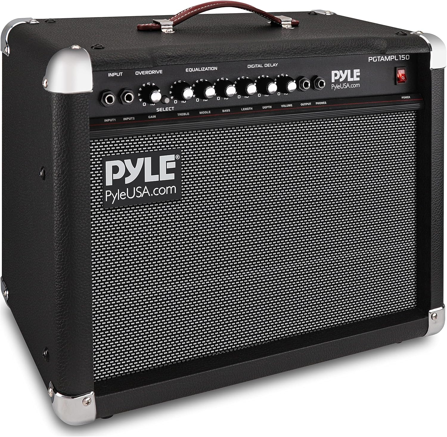 PyleUsa Portable Electric Guitar Amplifier,40 Watt Power,Two 6” & 8” High-Definition Speaker Cones, Bass, Dual Inputs, Overdrive,Digital Delay, Amp Control Volume, EQ for Beginner and Advance Practice