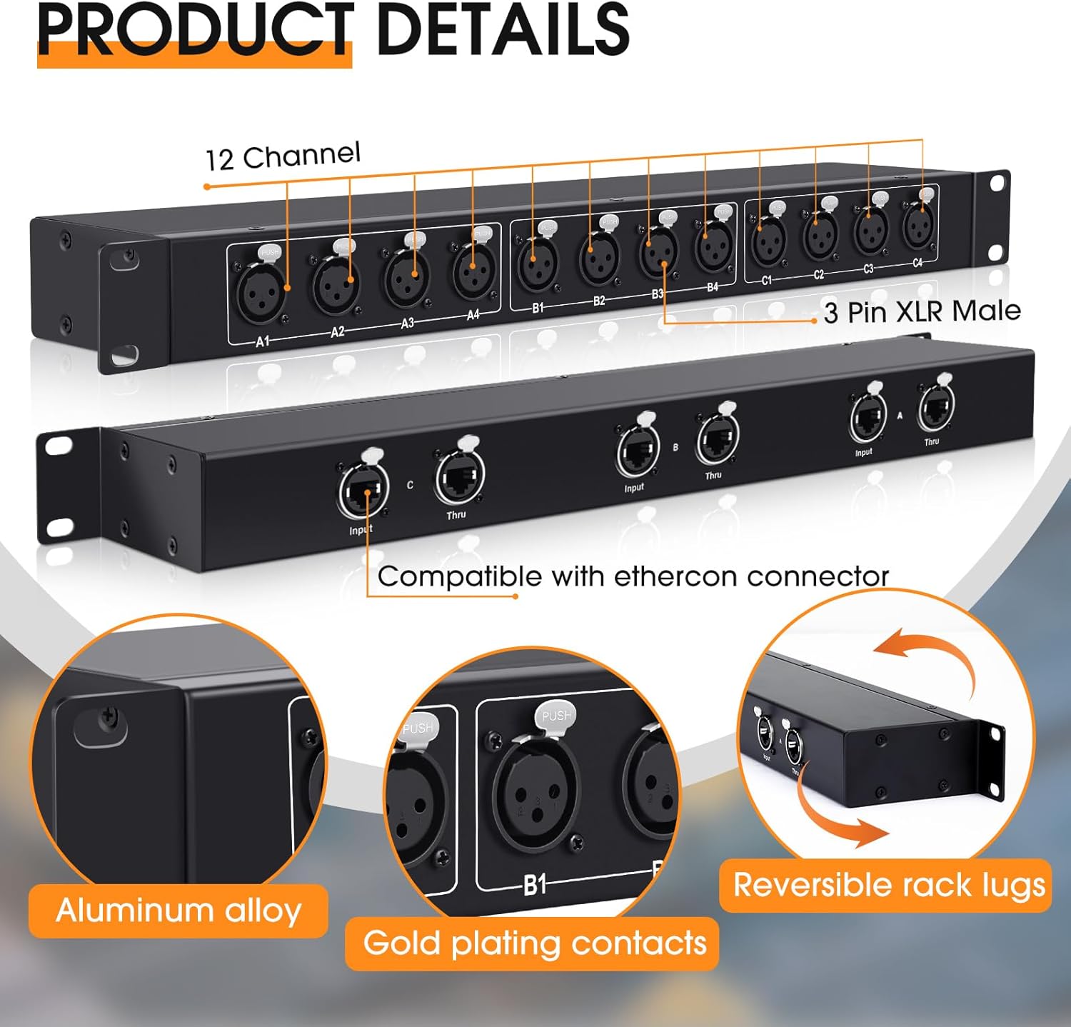 XLR Balanced Patchbay XLR Stage Box 12 Channel 3 Pin Multi Network Cable Extender for Stage Lighting and Home Recording Studio Compatible (Female)