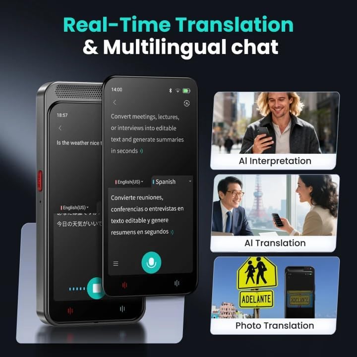 AI Voice Recorder, 80GB Digital Voice Recorder with Free Transcription, Summarize, Translation Base on AI Technology, Online Offline Work, Support 134 Languages, AI Recorder for Lectures, Meetings