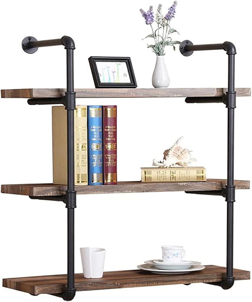 3-Tier Industrial Pipe Wall Mount Shelves, Wall Mount Bookshelf,Kitchen Spice Rack, Rustic Storage Shelves, Easy to Install,for Bathroom, Bedroom, Living Room