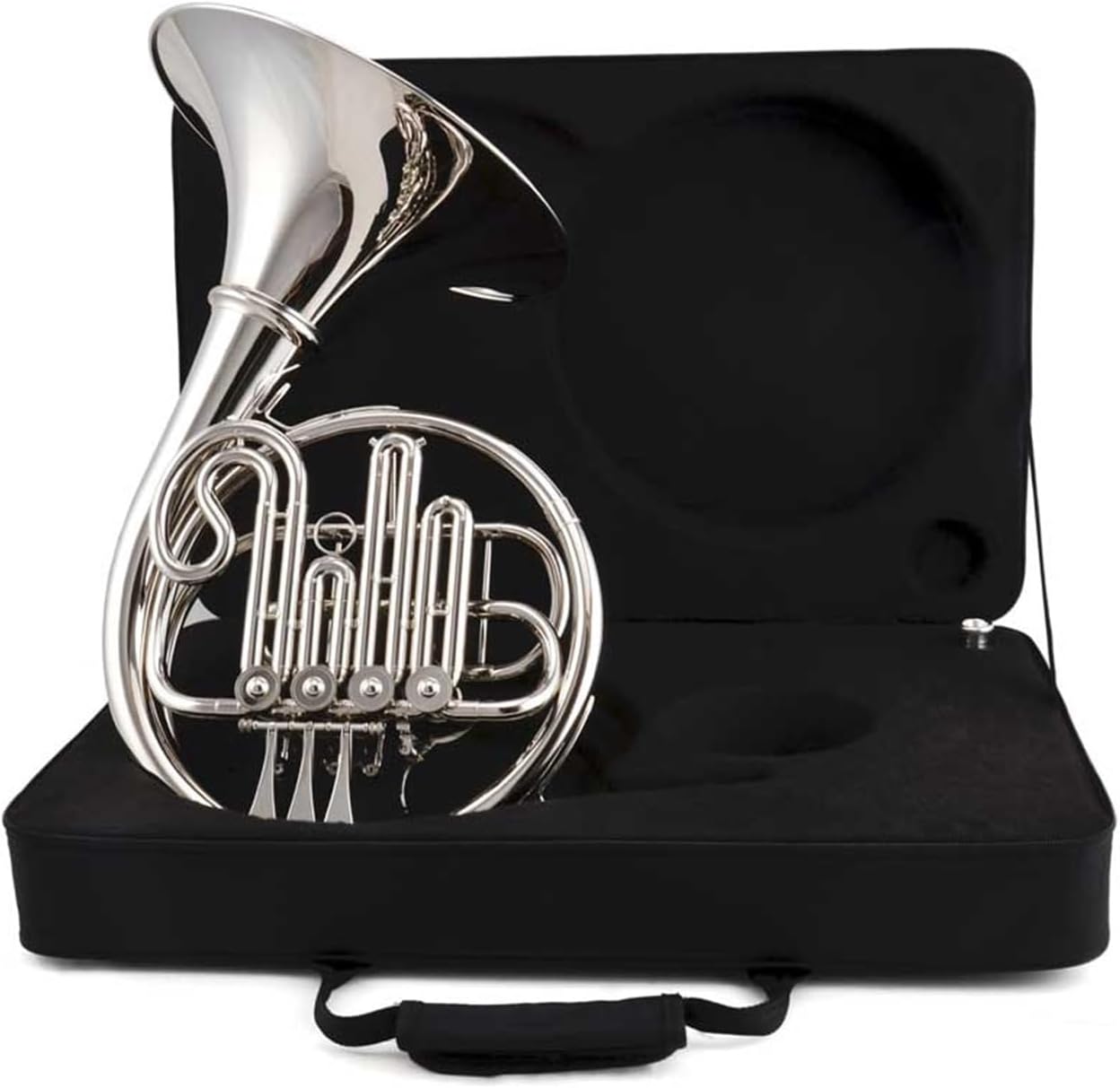 Brass French Horn Wind Instrument French Horn B Flat Tonality Four-key Single French Horn Practice Instrument Gold(Color:Silver)