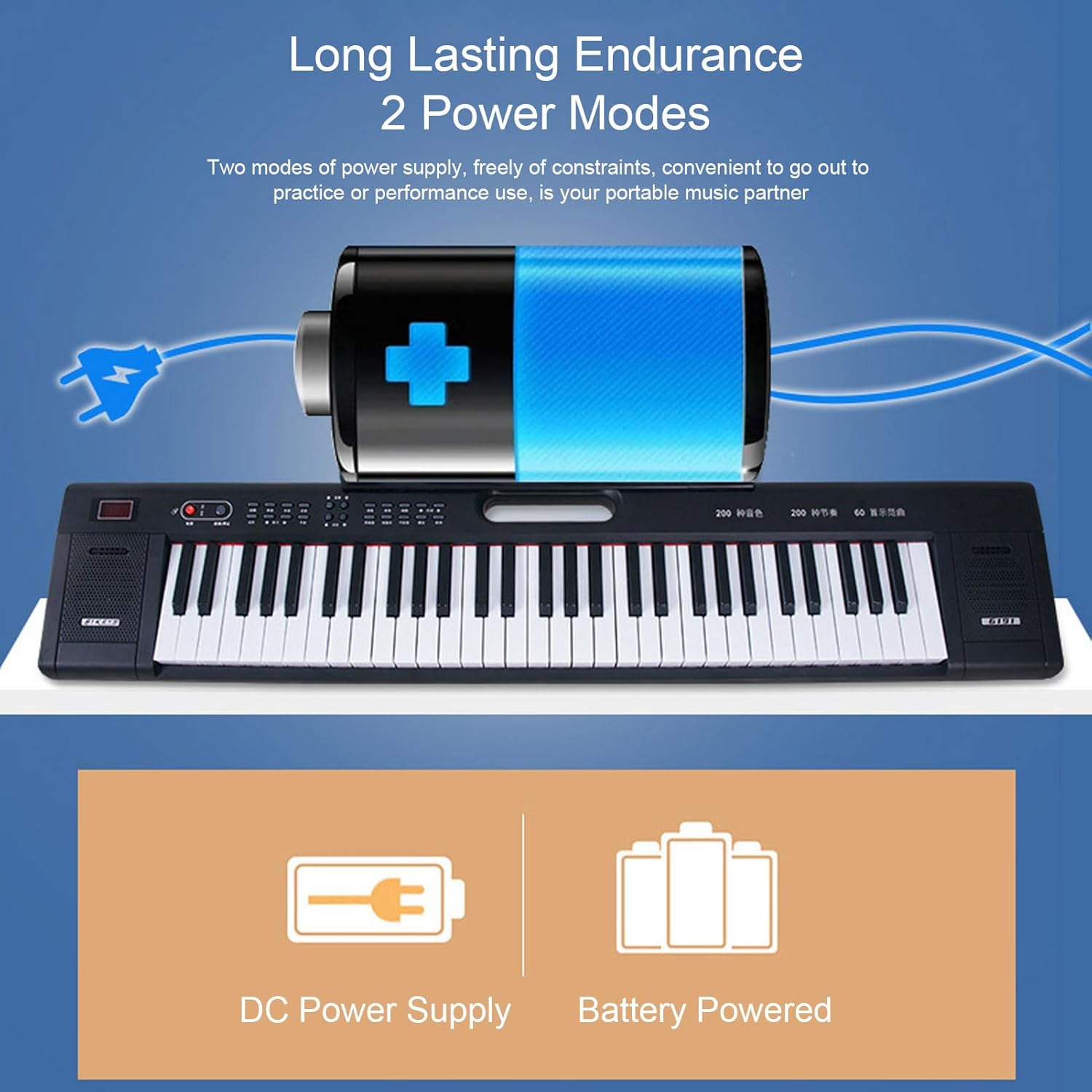 61 Key Digital Piano Keyboard, Digital Piano with Rich Tones and Rhythms Portable Lighting Electronic Keyboard for Learning (US Plug