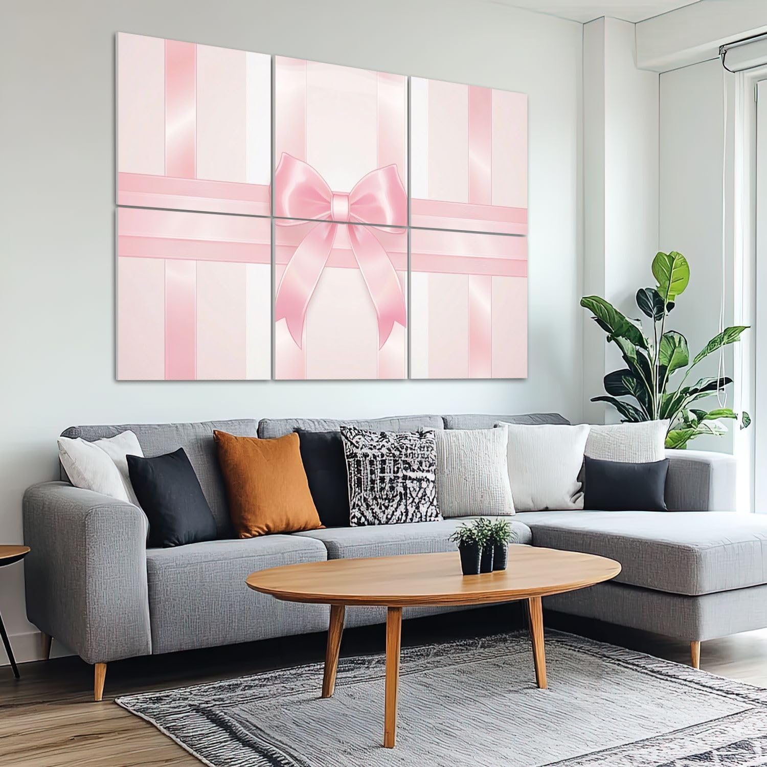 6 Pack Art Acoustic Panels Sound Absorbing Pink Ribbons Princess Bow Light Vertical Stripes Satin Texture Gift Decorative Soundproof Wall Panels Self Adhesive for Recording Studios Office 72