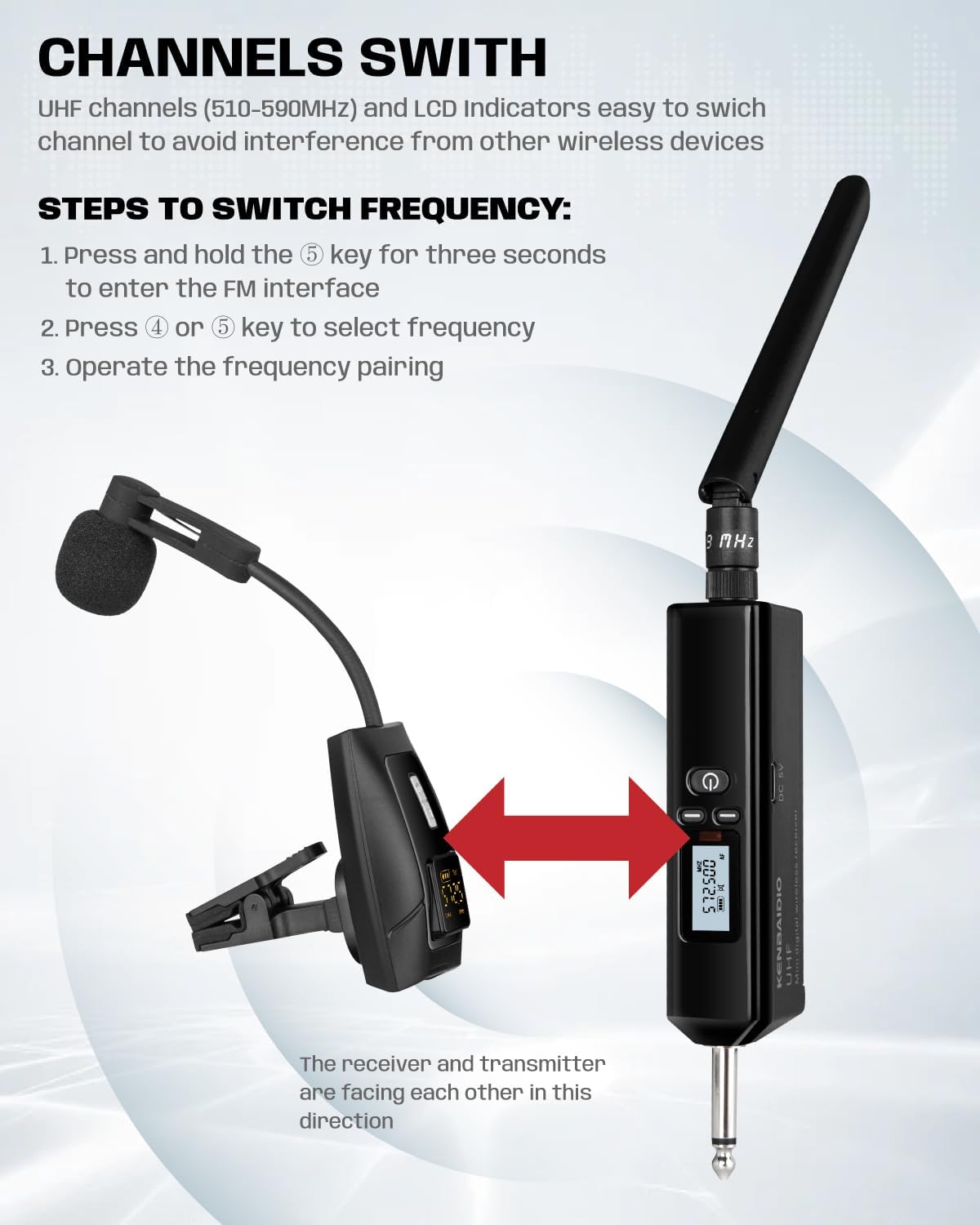 Saxophone Microphone, UHF Rechargeable Wireless Instruments Microphone System with Transmitter and Receiver 196ft Range, Clip on Condenser Mic for Trumpet, Trombone, Saxofon, Most Brass Instruments