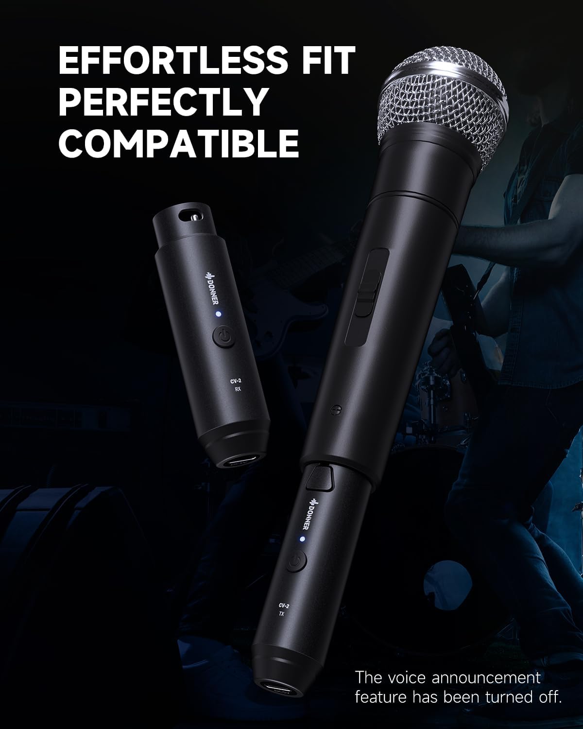 Donner Wireless XLR Microphone Transmitter Receiver, 2.4GHz Plug-on Wireless Mic Adapter with 24-bit/192kHz High-Resolution for Dynamic Microphones, Audio Mixer, PA System, Camera (CV-2)
