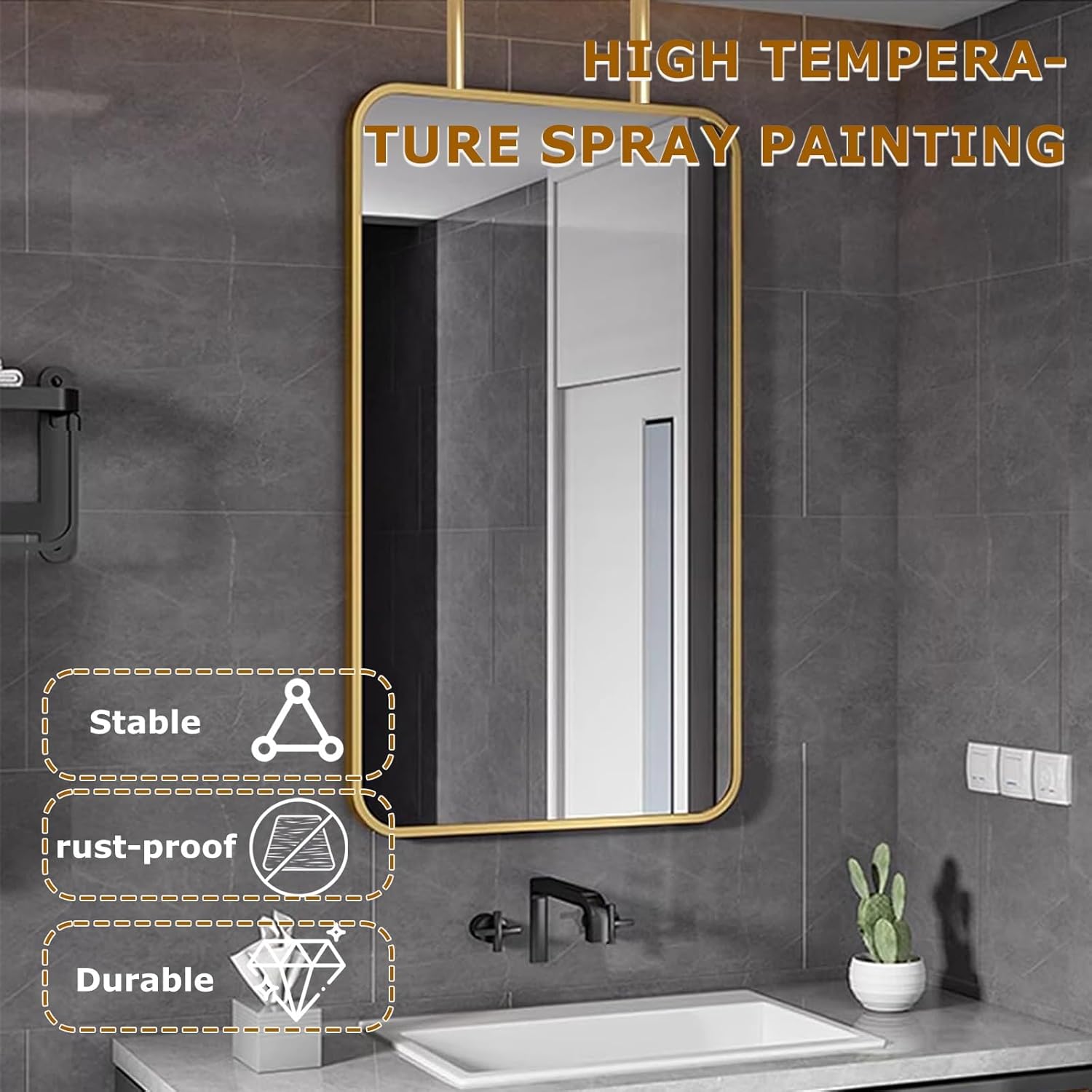 Ceiling Mounted Bathroom Mirror Mount Mirrors Square Mirror For Ceiling Hanging Rod Corner Mirror Wall Mount Pivot Big Decor Ceil Metal Pole Ceiling Suspended Mirror For Bedroom Entryway Bathrooms(Mir