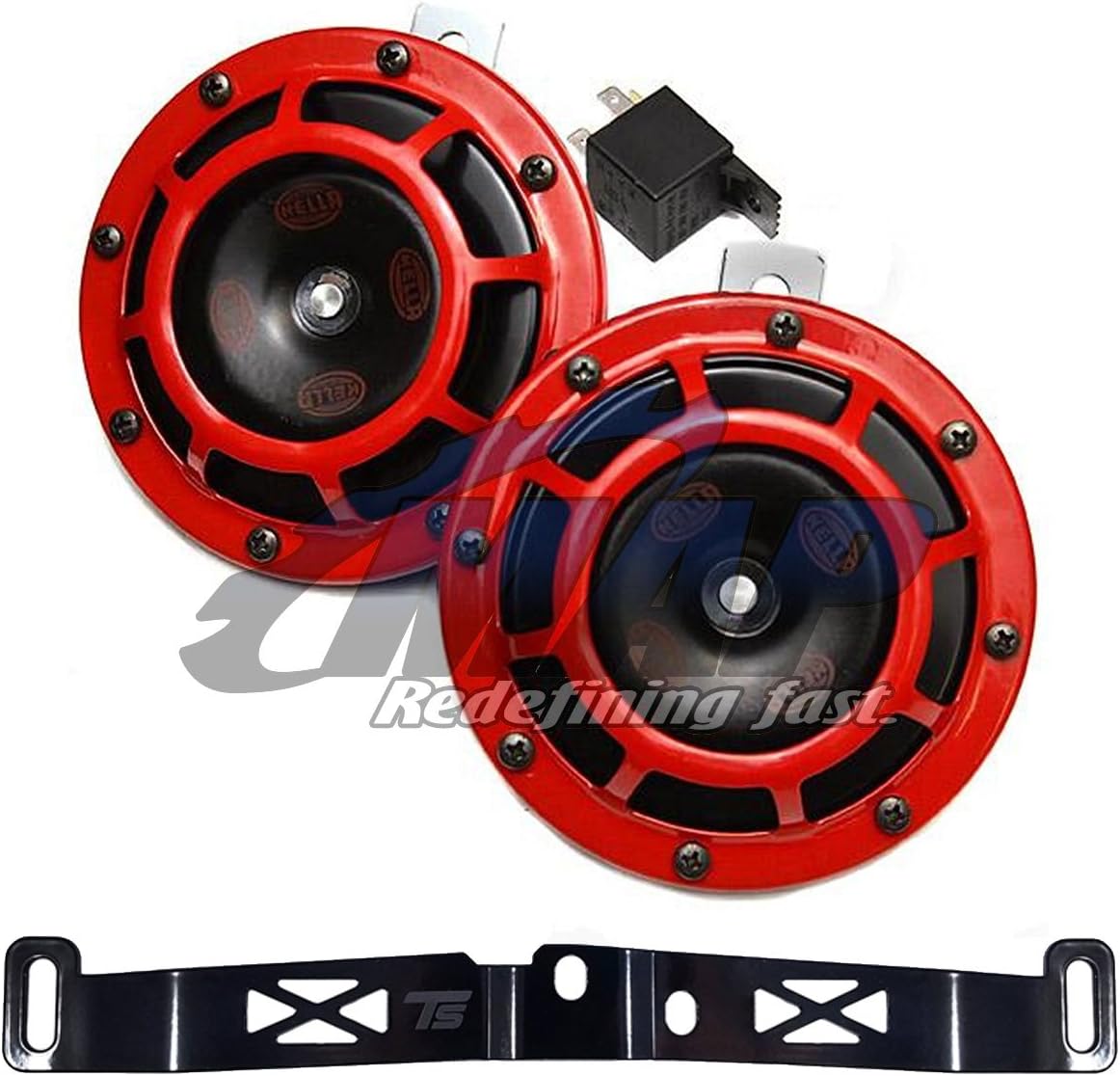 HELLA Supertone 12V High/Low Tone Twin Horn Kit with Torque Solution Bracket Compatible with 2015+ Subaru WRX/STI (Red)