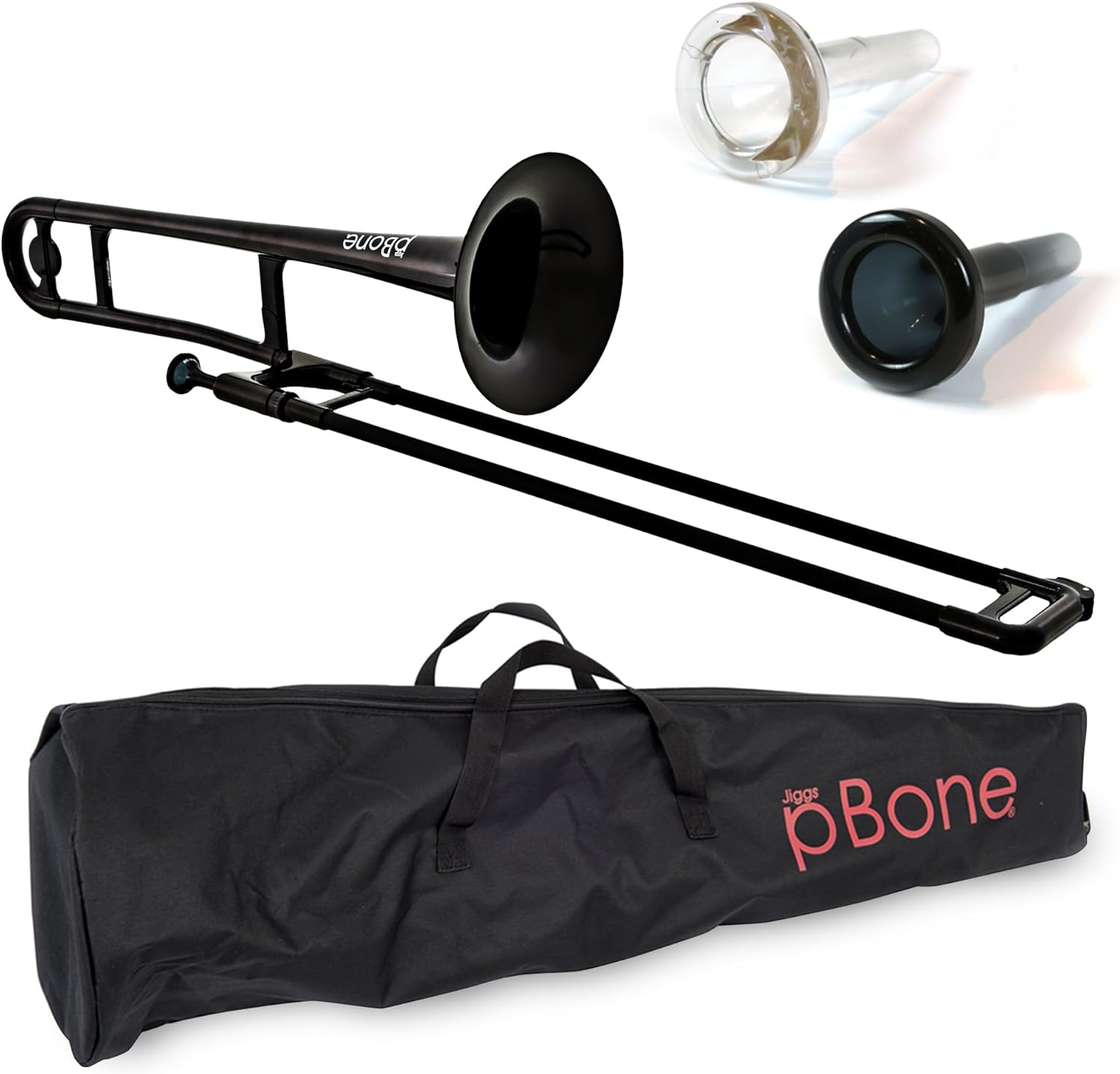 pBone Bb Plastic Trombone - Lightweight pInstruments Design with Ergonomic Grip - Includes Mouthpieces & Carrying Bag - Authentic Bb Sound for Students & Beginners - Durable ABS - Black
