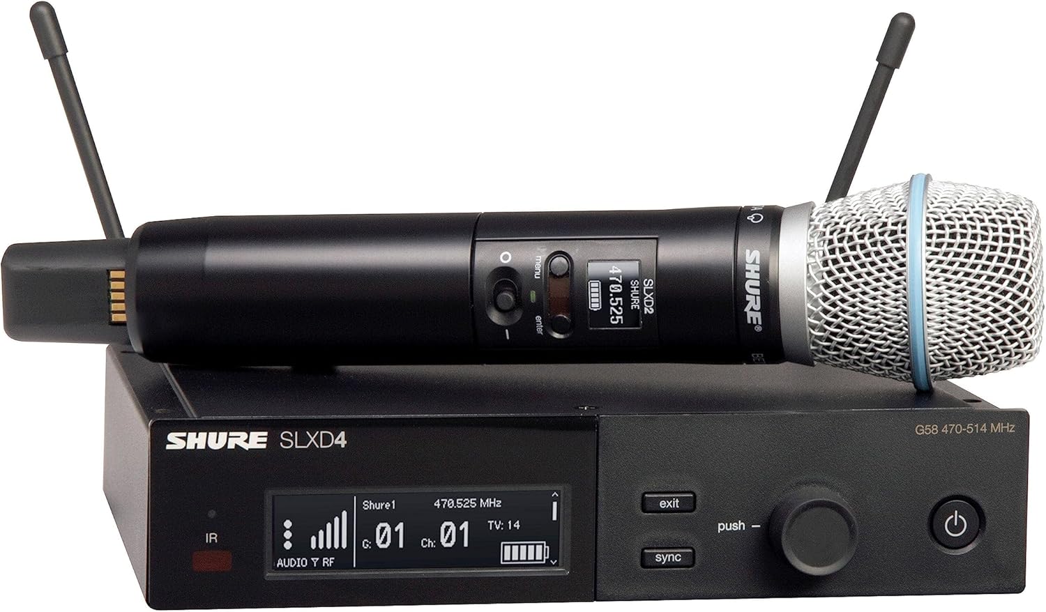 Shure SLXD24/B87A Digital Wireless Microphone System - Includes SLXD2 Handheld Transmitter with BETA 87A Vocal Mic Capsule and SLXD4 Single Channel Rack Mount Receiver | J52 Band (SLXD24/B87A-J52)