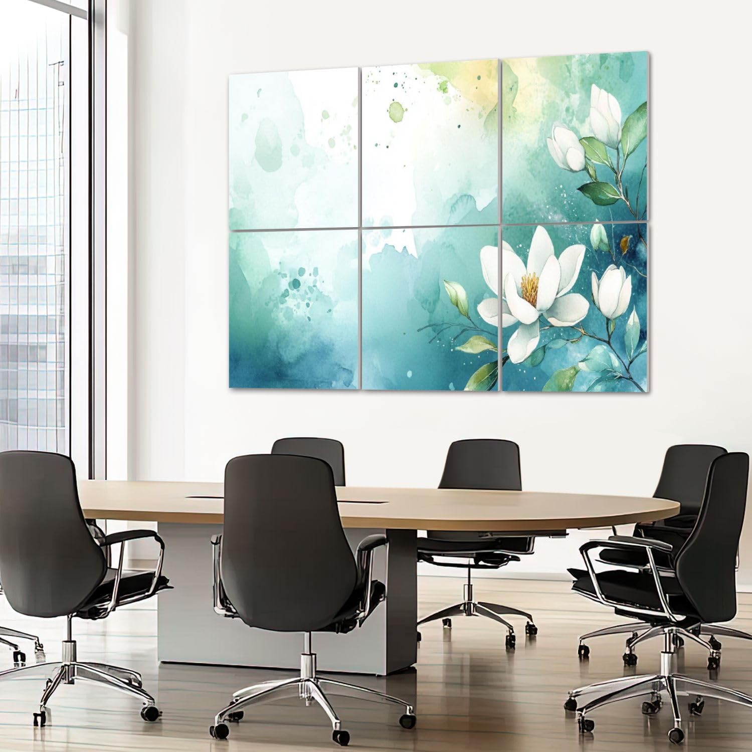 6 Pack Art Acoustic Panels Sound Absorbing Vintage Green Floral Forest Flowers Leaves Watercolor Wash Abstract Decorative Soundproof Wall Panels Self Adhesive for Recording Studios Office 72