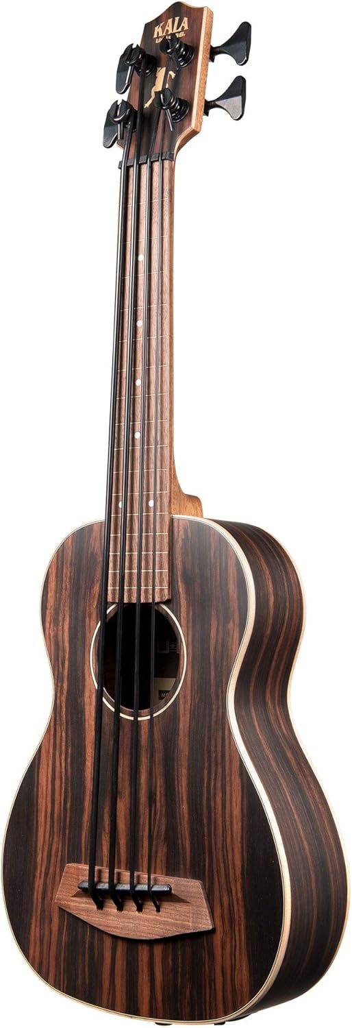 Kala UBASS-EBY-FL Striped Ebony Fretless U-Bass Acoustic-Electric Ukulele Bass Natural
