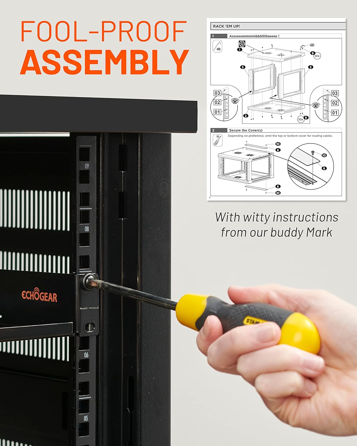 ECHOGEAR 6U Network Rack - Enclosed Wall Mount Rack Kit Includes 2X 1U Shelves, Pre-Mounted Fan, Lockable Door & Hardware - 600mm Depth Fits All Your AV Gear