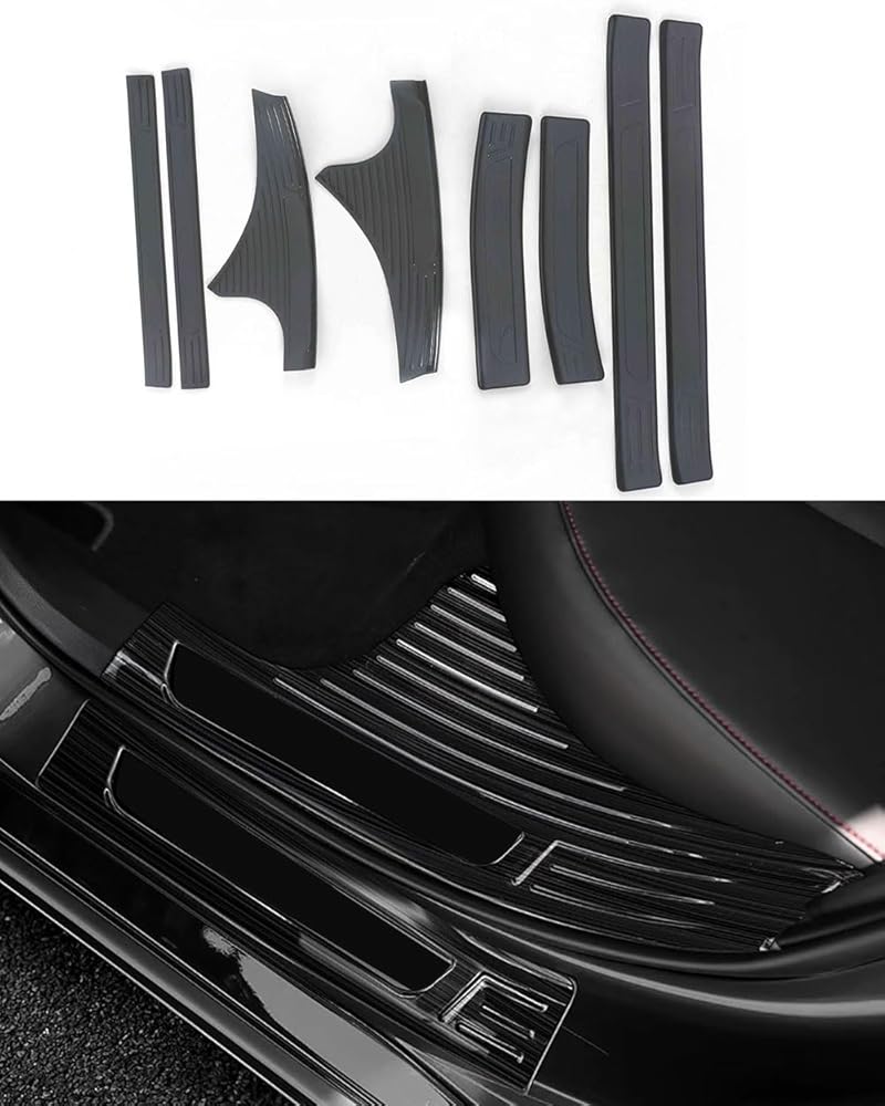 Car Accessories Fit for Honda Accord 11th Gen 2023 2024 Stainless Steel Interior Exterior Door Sill Decoration Scuff Plate Cover Trim 8PCS Set (Black Titanium Wire drawin)