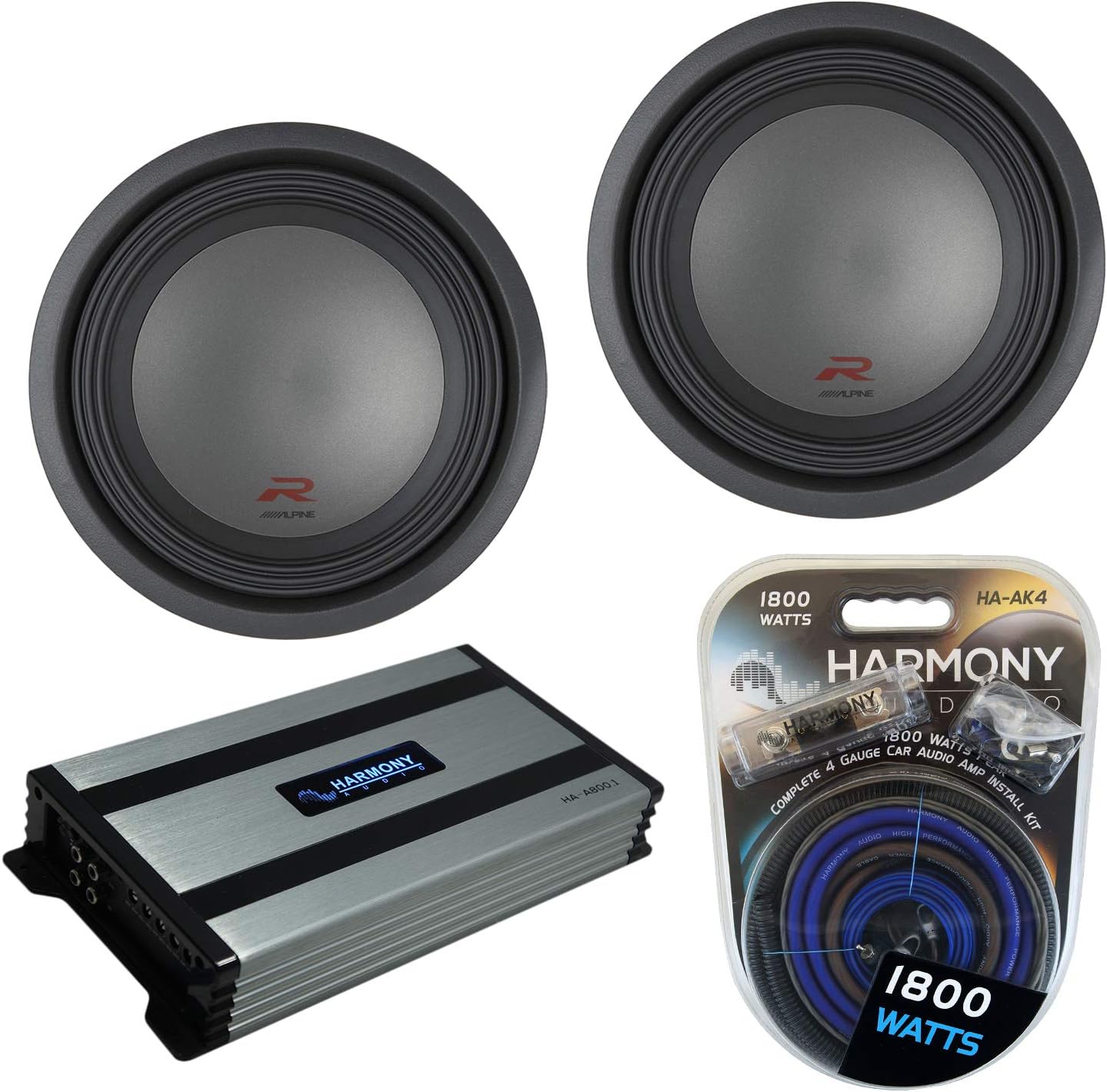 Harmony Audio HA-A800.1 Car Stereo Class D Mono 1600W Subwoofer Amplifier, R-W12D2 R Series 2250W Peak 12
