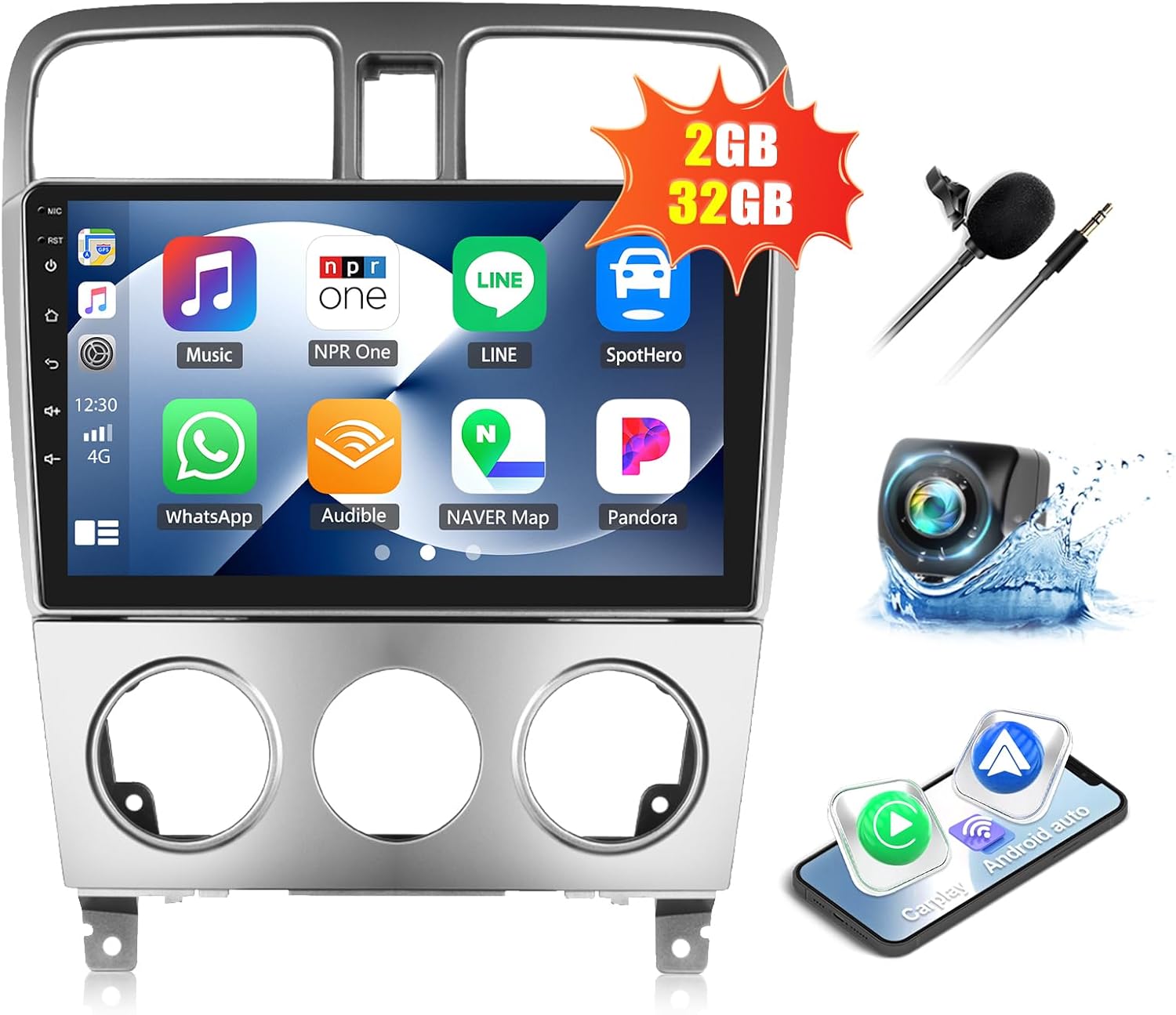 CAMECHO 2G+32G Car Radio for Subaru Forester 2002-2008 with Wireless CarPlay Android Auto 9