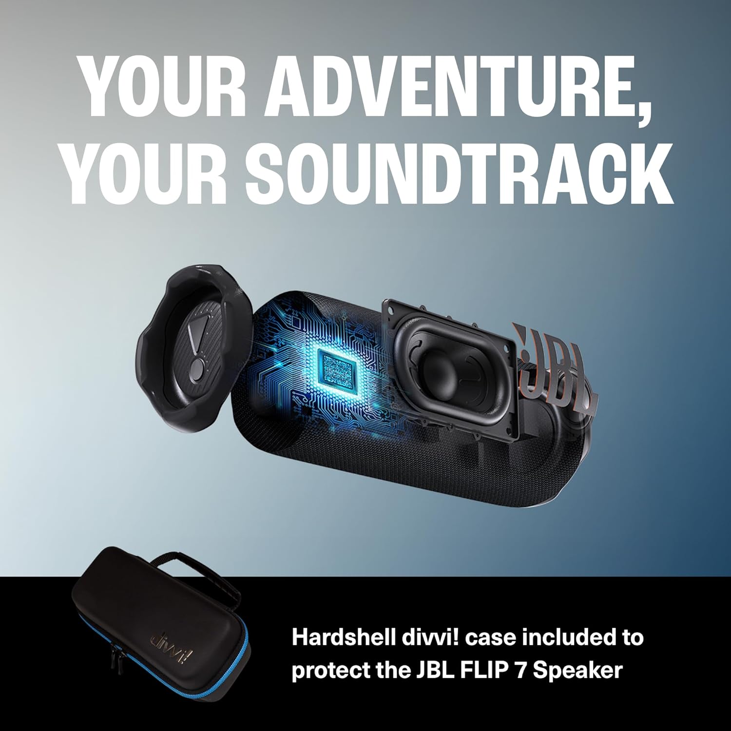 JBL Flip 7 (Black) + Bundle with divvi! Protective Hardshell Case (Black)