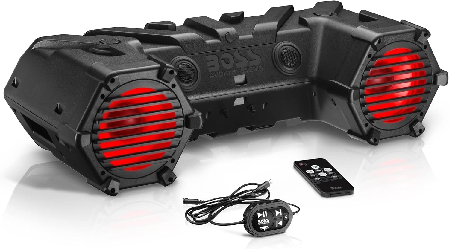BOSS Audio Systems ATV95LRGB ATV UTV Weatherproof Sound System - 8 Inch Speakers, 1.5 Inch Tweeters, Amplified, Bluetooth Remote, LED Light Bar, Storage Compartment, Easy Installation for 12V Vehicles
