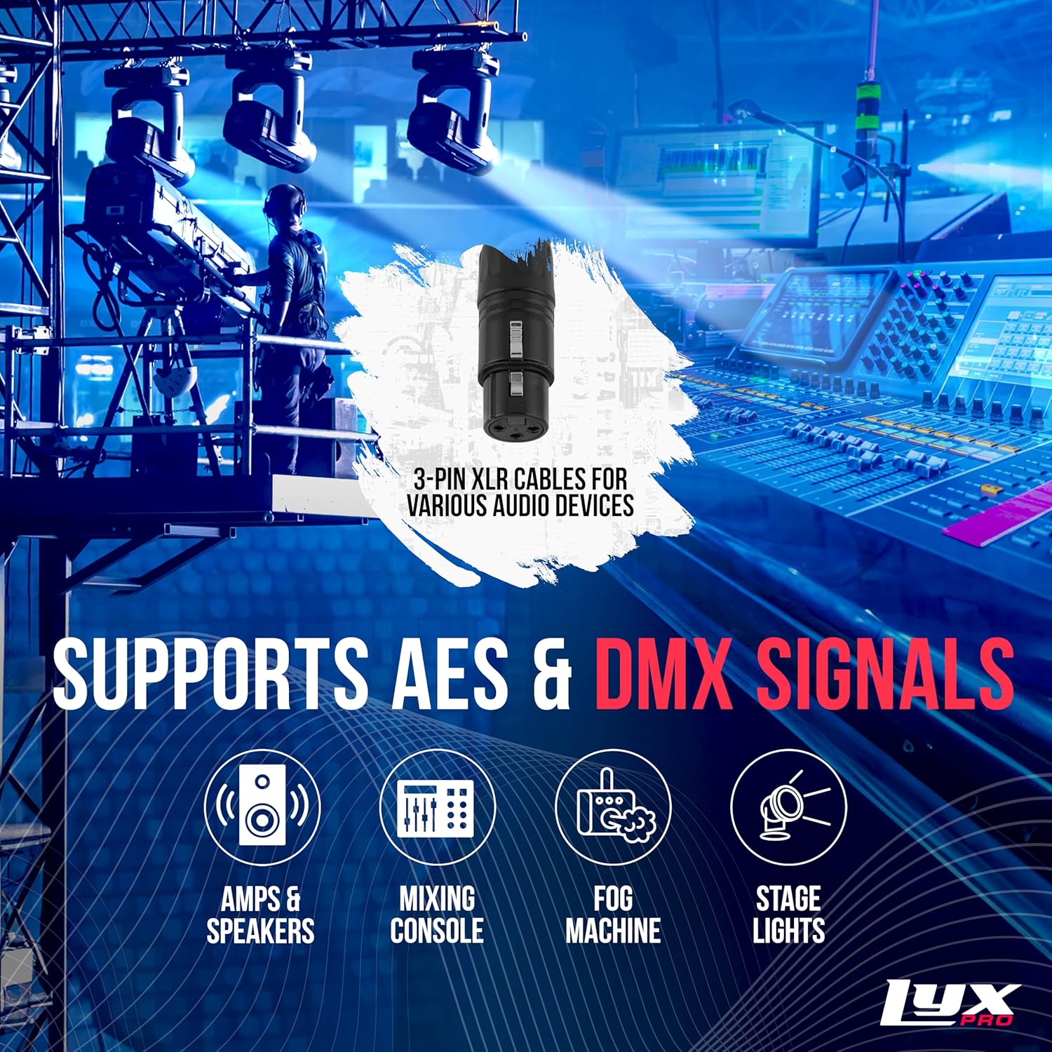 LyxPro 8-Channel Female XLR Audio Snake for Stage Sound, Studio, and Lighting, Multi-Network XLR to RJ45 Ethercon Adapter with Heavy-Duty Shield and 3-Foot Cable for Digital & Analog Signal Transfer